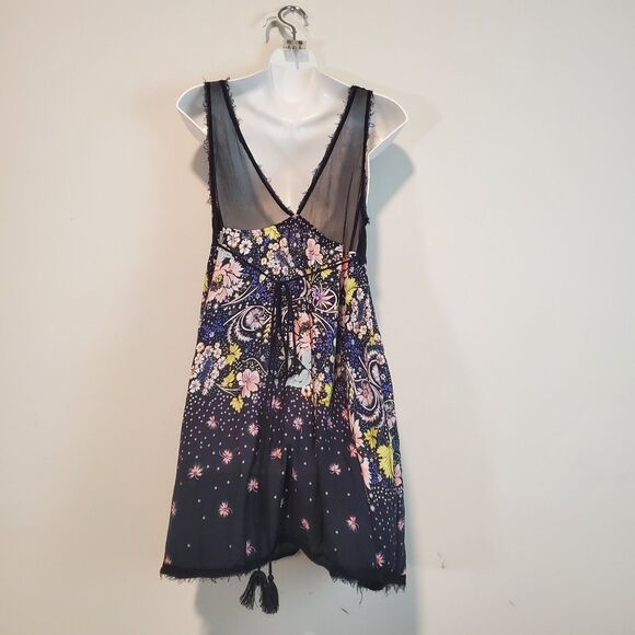 Free People Intimately Dress Medium Black Floral Longwood Slip Fairy Whimsy Boho - Picture 10 of 15